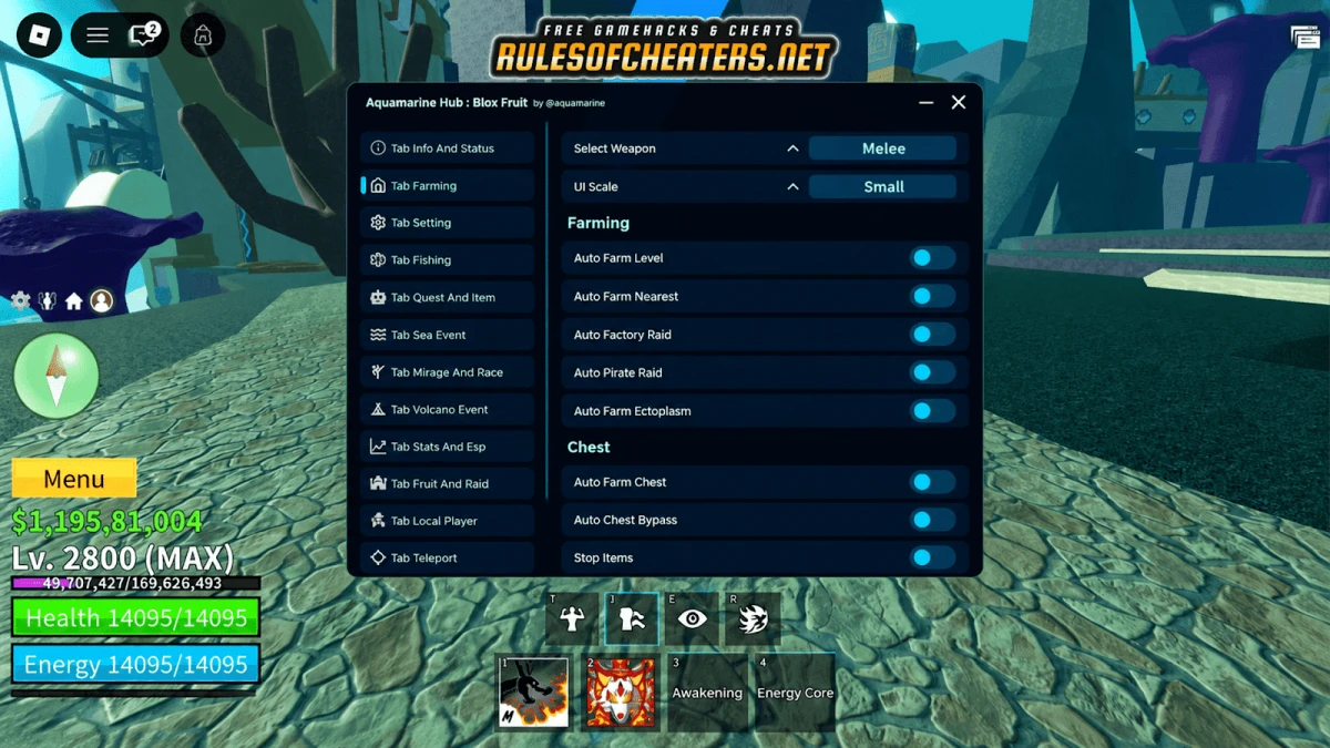 Blox Fruits Aquamarine Hub Script – Auto Farm, Raid, ESP