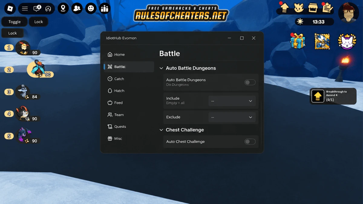Evomon Idiot Hub Script – Auto Battle, Auto Chest, Battle Dungeons