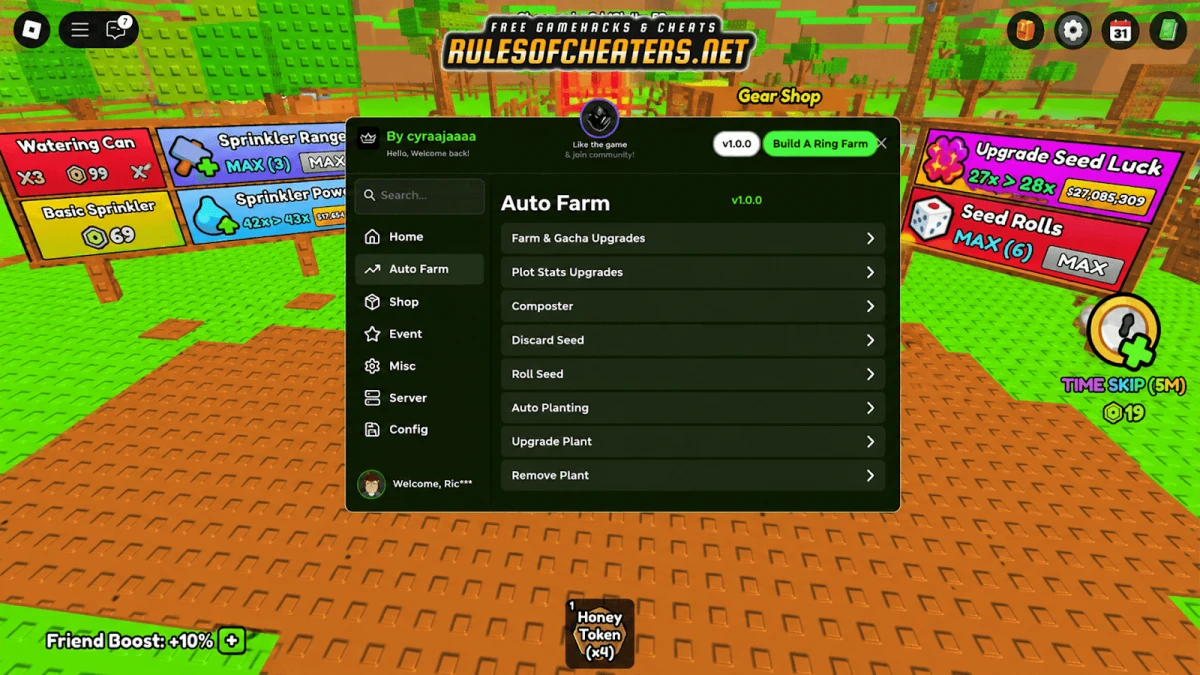 Build A Ring Farm Cyraa Hub Script – Auto Planting, Roll Seed