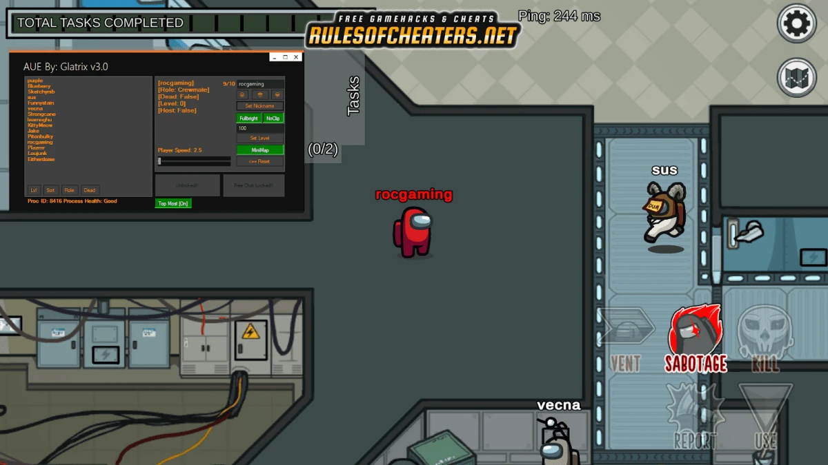 Among Us Glatrix V3 Cheat – Fullbright, No Clip, Player Speed