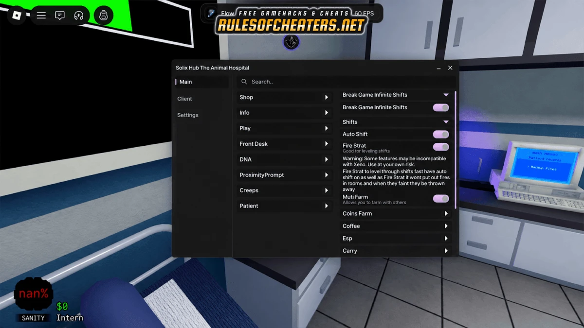 Animal Hospital Solix Hub Script – Auto Shift, Coins Farm, ESP