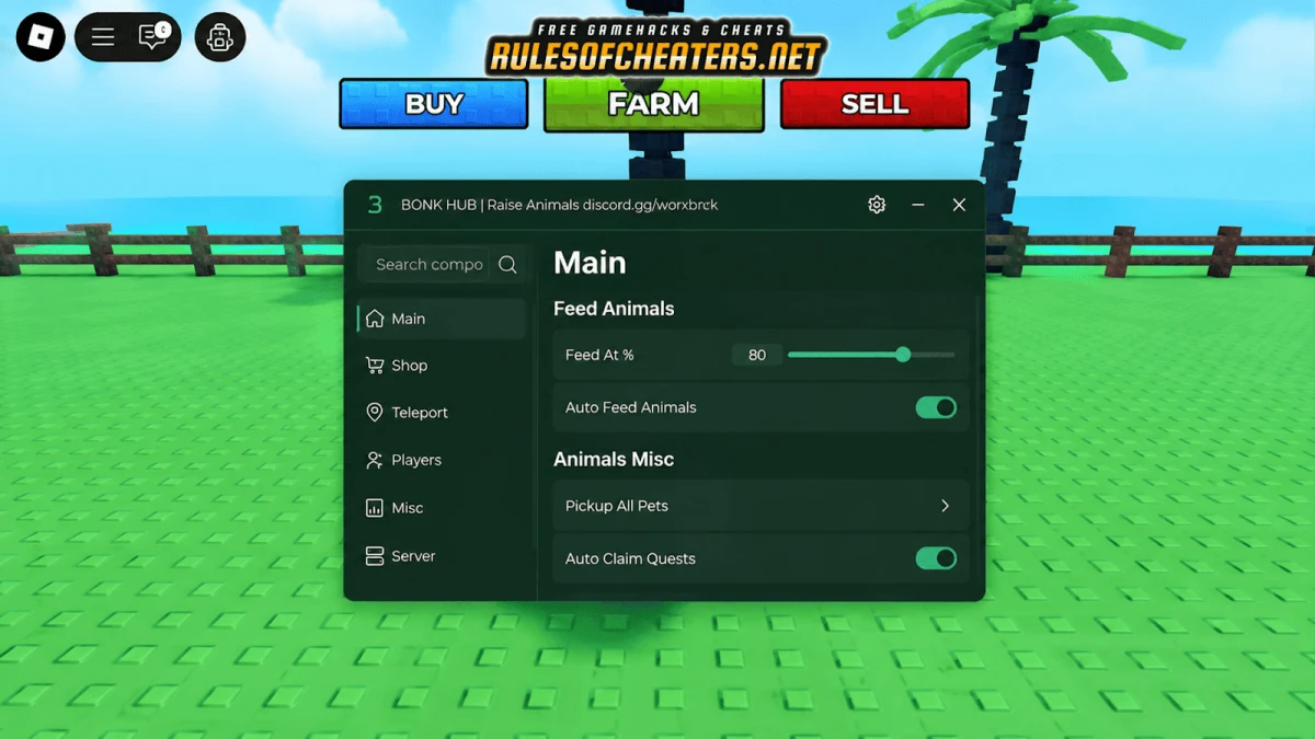 Raise Animals Bonk Hub Script – Auto Feed, Pets, Quests