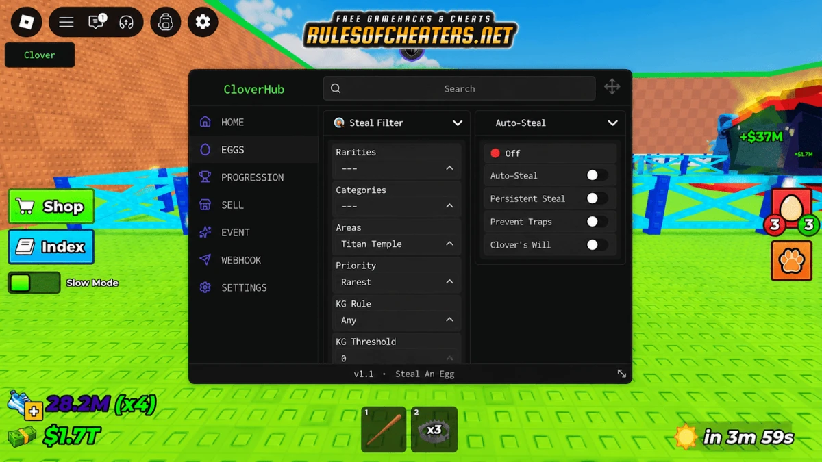 Steal An Egg Clover Hub Script – Auto Steal, Sell, Event