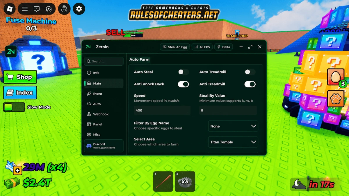 Steal An Egg Zeroin Hub Script – Auto Steal, Anti Treadmill