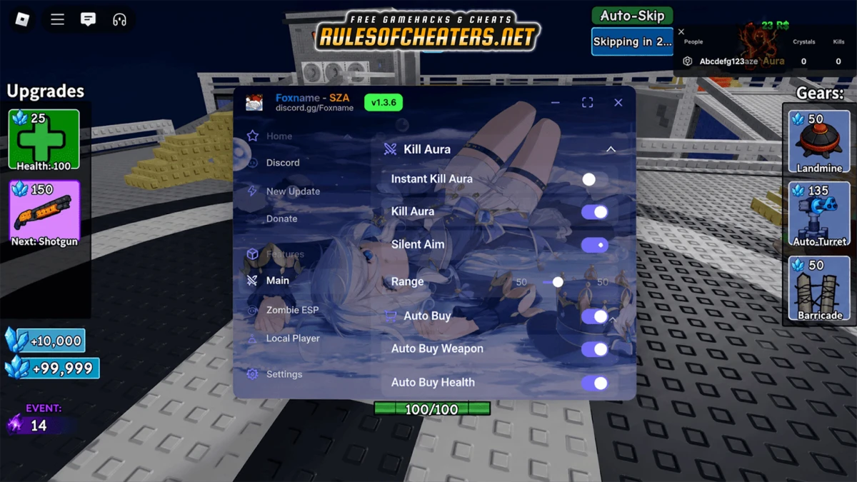 Survive Zombie Arena Foxname Hub Script – Kill Aura, ESP, Auto Buy
