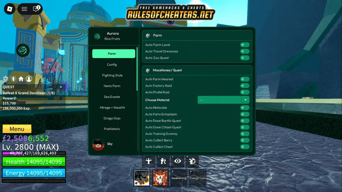 Blox Fruits Aurora Hub Script – Auto Farm, Raid, Collect