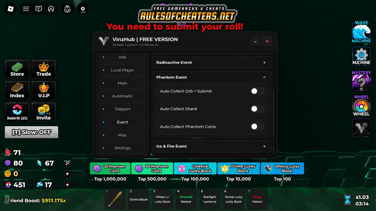 Escape Tsunami For Brainrots Vinz Hub Script – Auto Collect