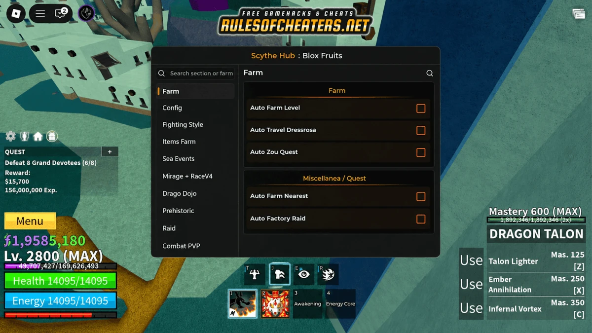 Blox Fruits Scythe Hub Script – Auto Farm, Raid, Sea Events