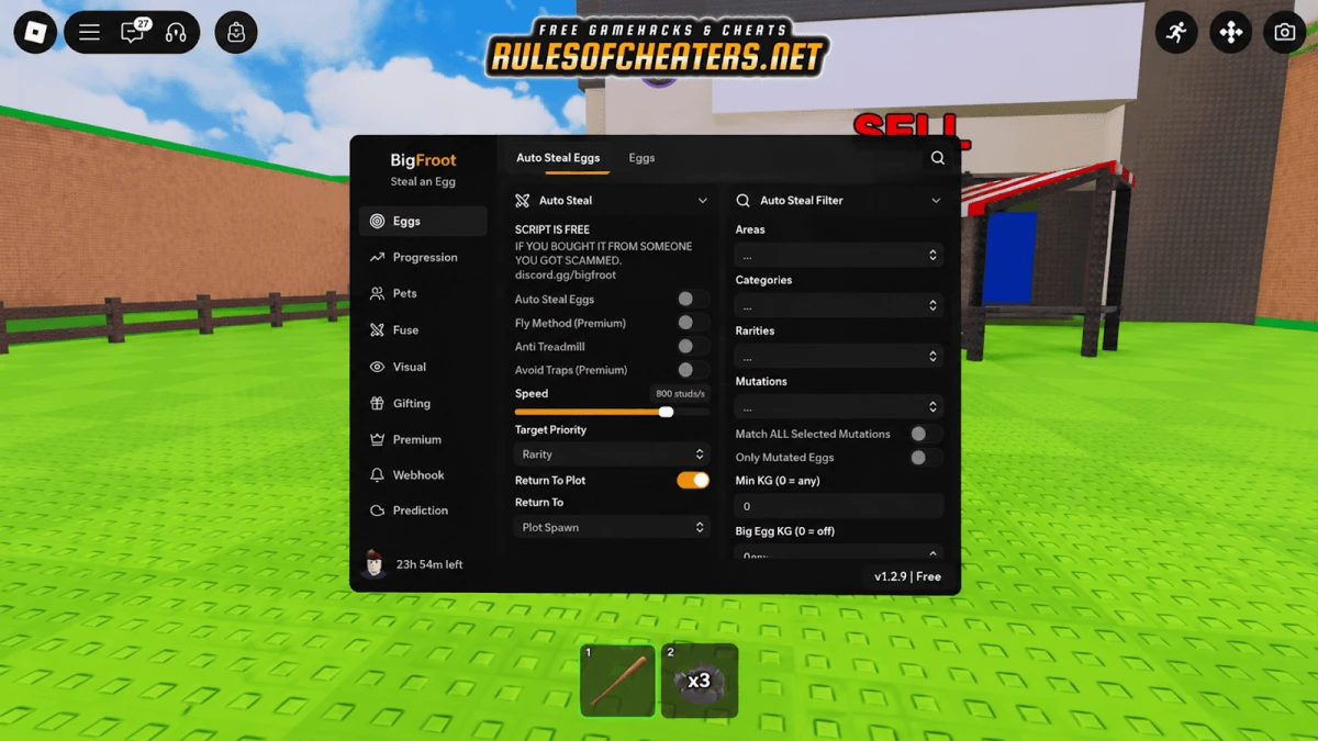 Steal An Egg Bigfroot Hub Script – Auto Steal, Fly, Fuse