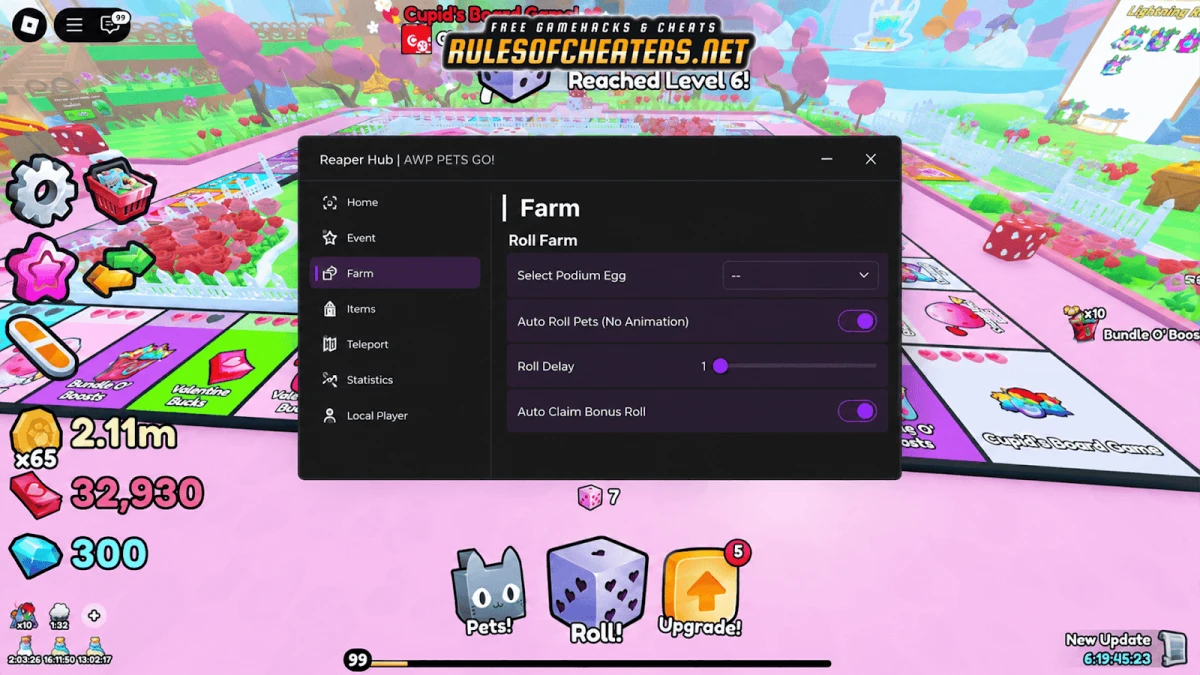 Pets Go Reaper Hub Script – Auto Roll Pets, Bonus, Teleport