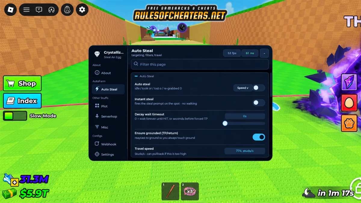 Steal An Egg Crystalized Hub Script – Auto Steal, Instant Steal, Hop