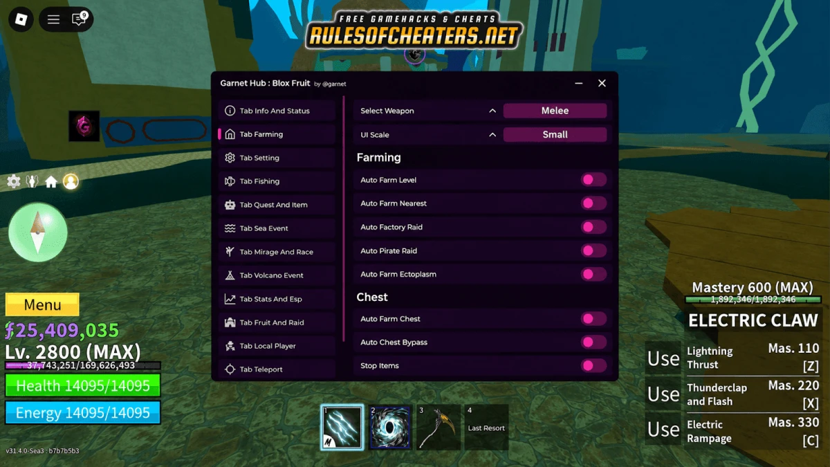 Blox Fruits Garnet Hub Script – Auto Farm, Raid, Chest