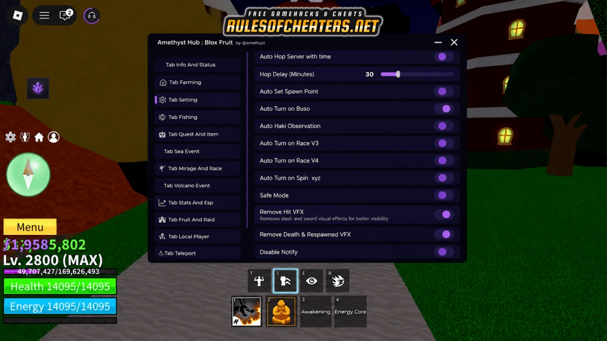 Blox Fruits Amethyst Hub Script – Auto Farm, Race V4, ESP
