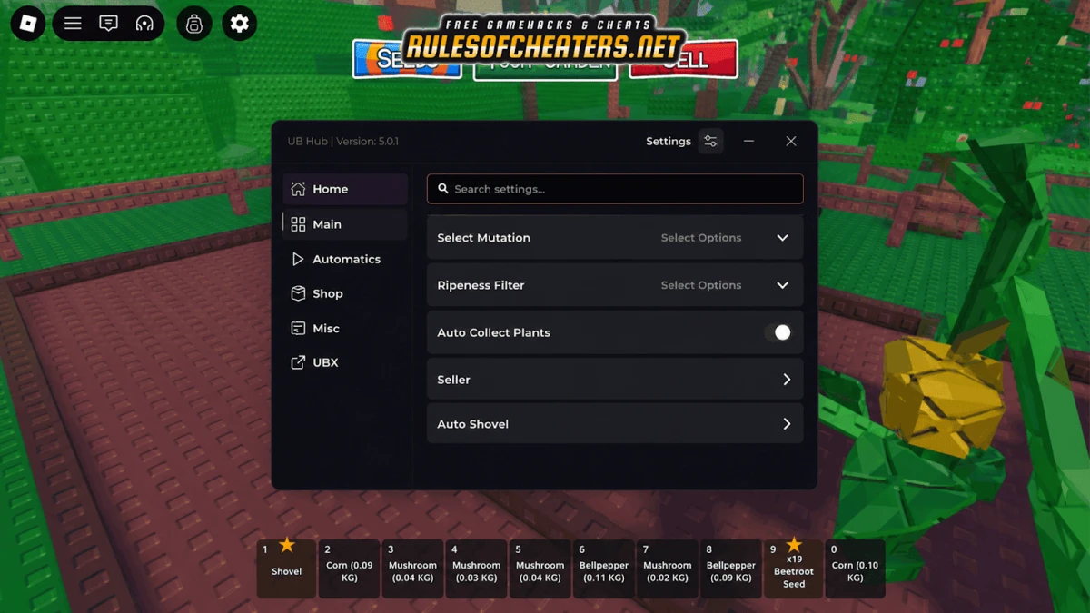 Garden Horizons UB Hub Script – Auto Collect Plants, Seller