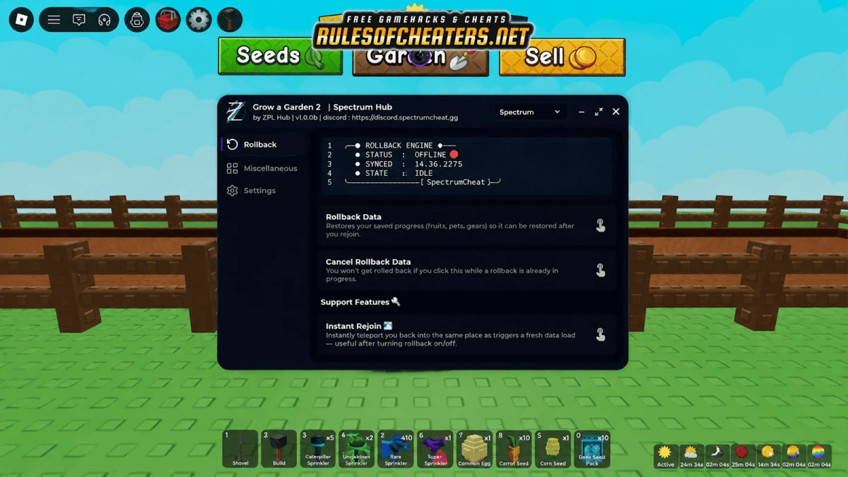 Grow a Garden 2 Spectrum Hub Script – Rollback Data, Instant Rejoin