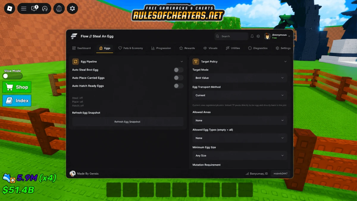 Steal An Egg Flow Hub Script – Auto Steal, Hatch, Pets