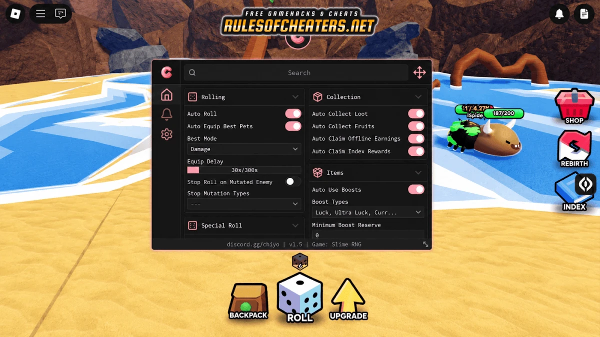 Slime RNG Chiyo Hub Script – Auto Roll, Auto Collect, Boosts