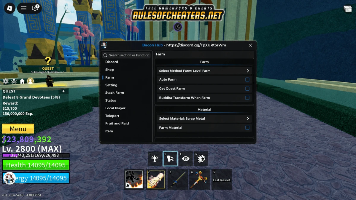 Blox Fruits Bacon Hub Script – Auto Farm, Get Quest, Farm Materials