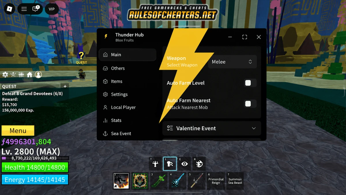 Blox Fruits Thunder Hub Script – Auto Farm, Sea Event, Stats