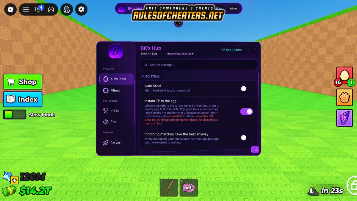 Steal An Egg BK Hub Script – Auto Steal, Instant TP, Filters
