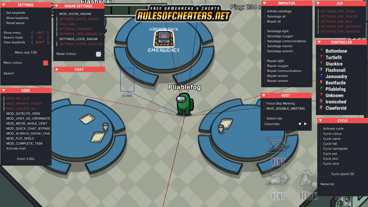 Among Us Hacker Mode Cheat – No Clip, Infinite Vision