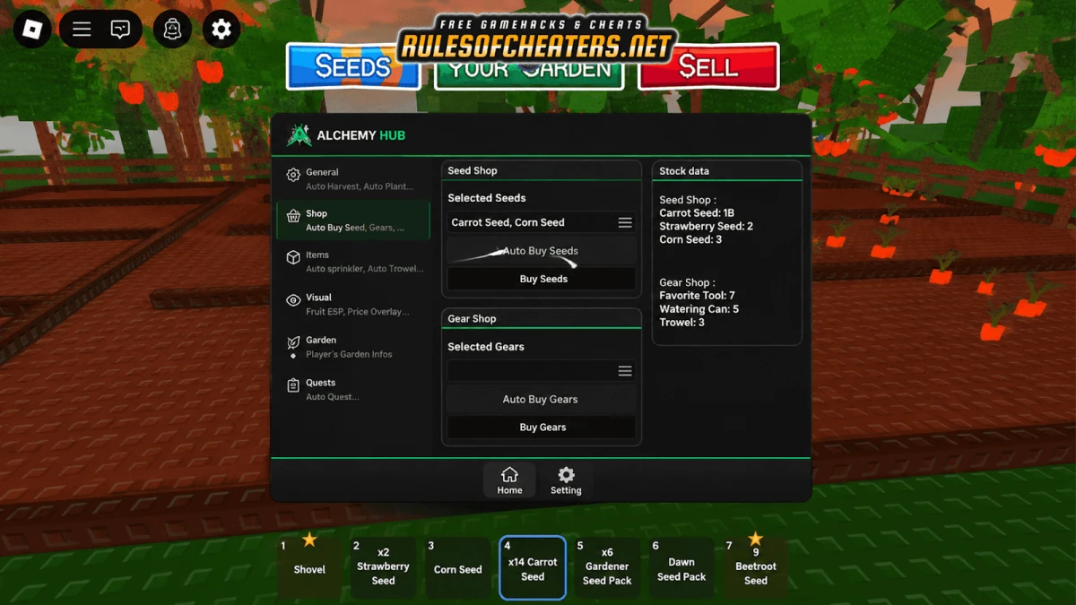 Garden Horizons Alchemy Hub Script – Auto Harvest, Fruit ESP