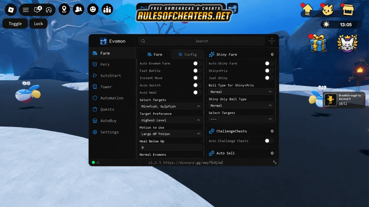 Evomon Pollute Hub Script – Auto Farm, Shiny Farm, Fast Battle