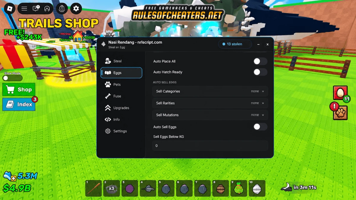 Steal An Egg Nasi Rendang Hub Script – Auto Sell, Fuse, Pets