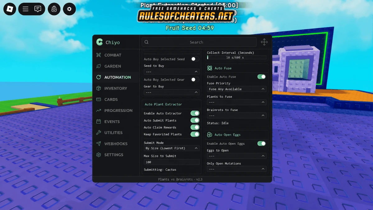 Plants Vs Brainrots Chiyo Hub Script – Auto Fuse, Auto Eggs