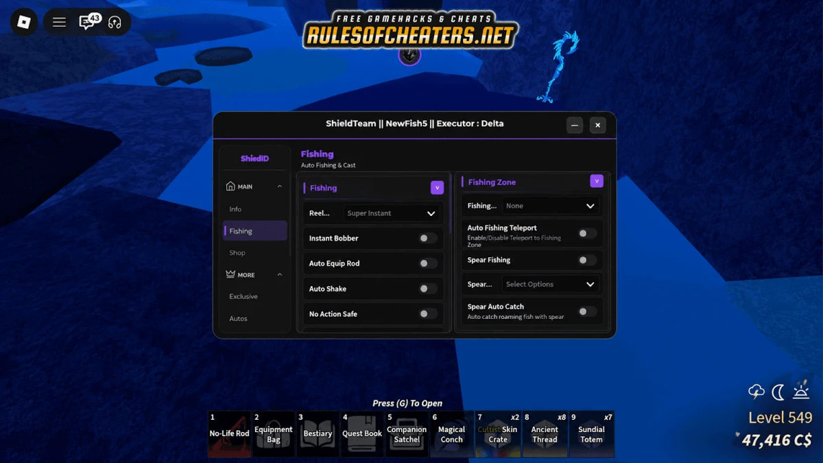 Fisch Shield Hub Script – Auto Fishing, Spear, Auto Shake